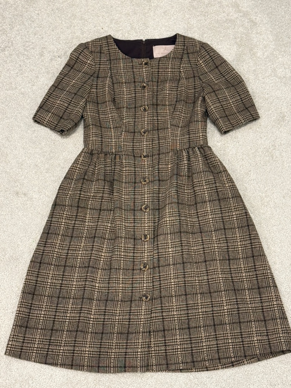 Gal Meets Glam Jeanie Dress Brown Plaid Button-Front Knee Length